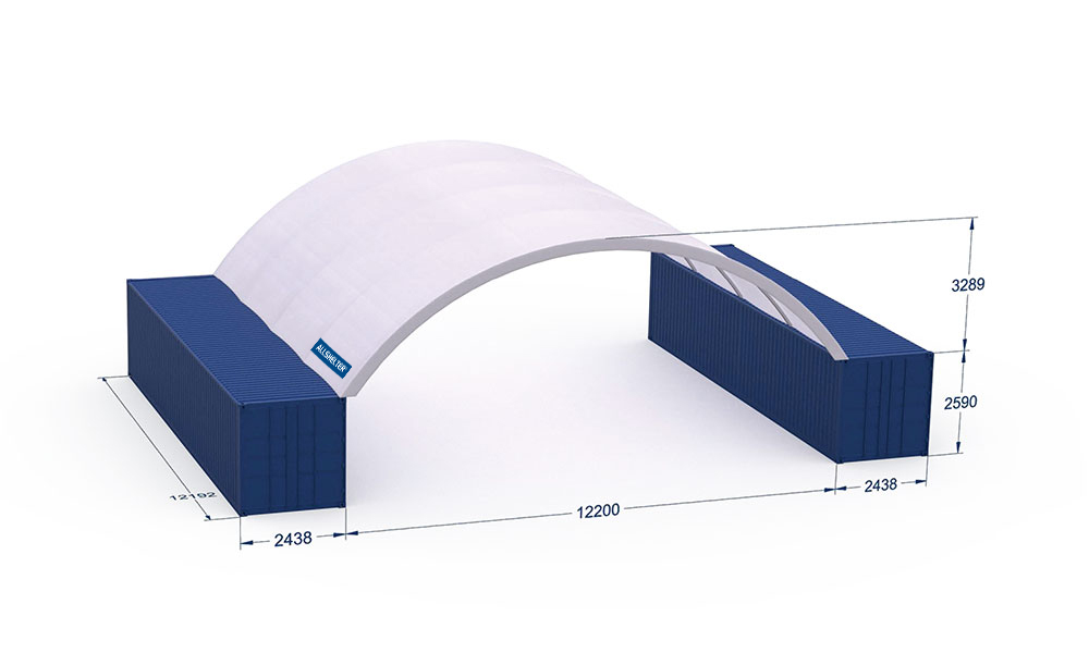 Container Shelter Dome 12m wide x 12m long Inside Mounted