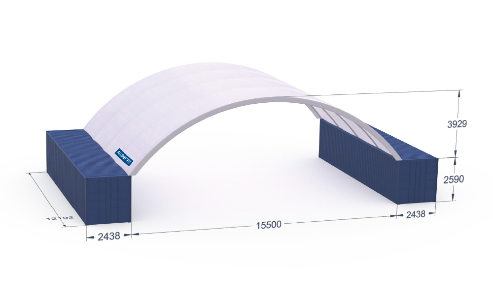 Container Shelter Dome 15m wide x 12m long Inside Mounted