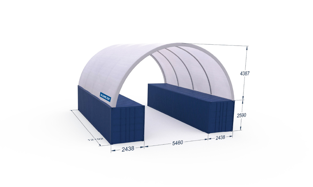 Container Mounted Shelter Dome 10m wide x 12 m long Outside Mounted