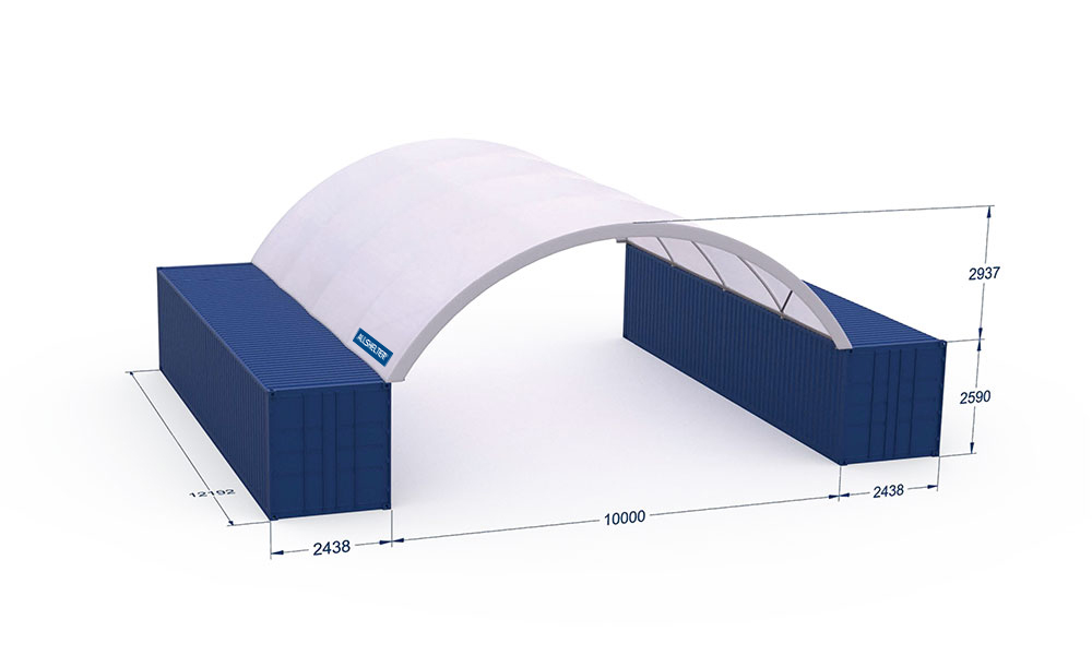 Container Mounted Shelter Dome 10m wide x 12m long - Inside Mounted