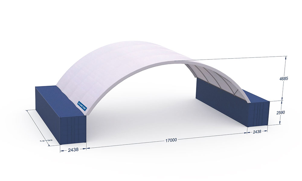 Container Mounted Shelter 17m wide x 12m long Inside Mounted