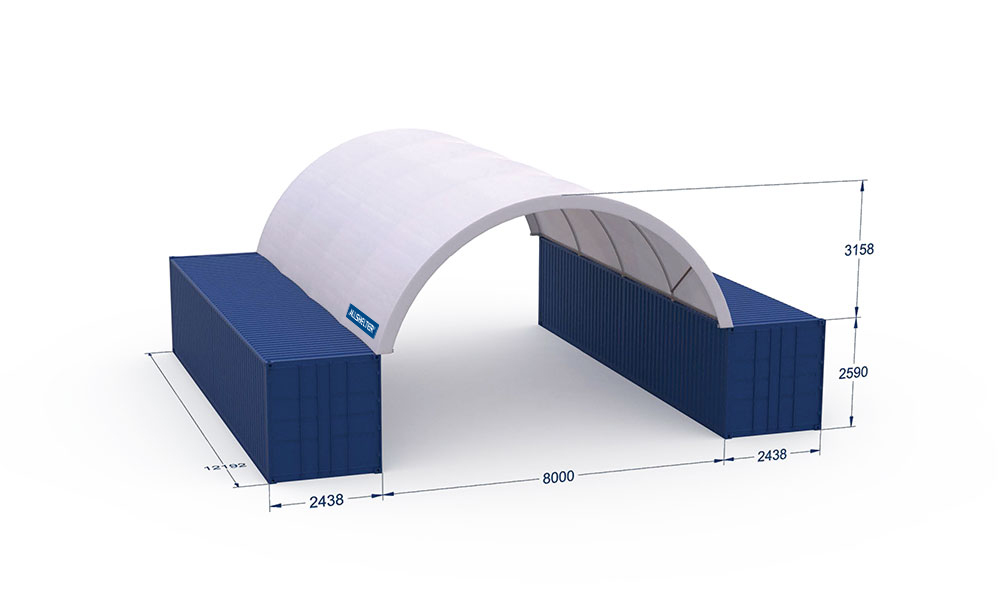 Container Shelter Dome 8m wide x 12m long - Inside Mounted