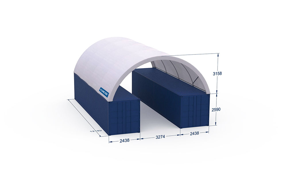 Container Shelter Dome 8m wide x 12m long - Outside Mounted