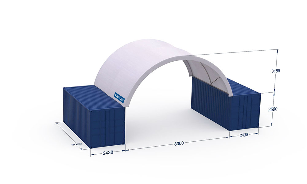 Container Shelter 8m wide x 6m long Inside Mounted