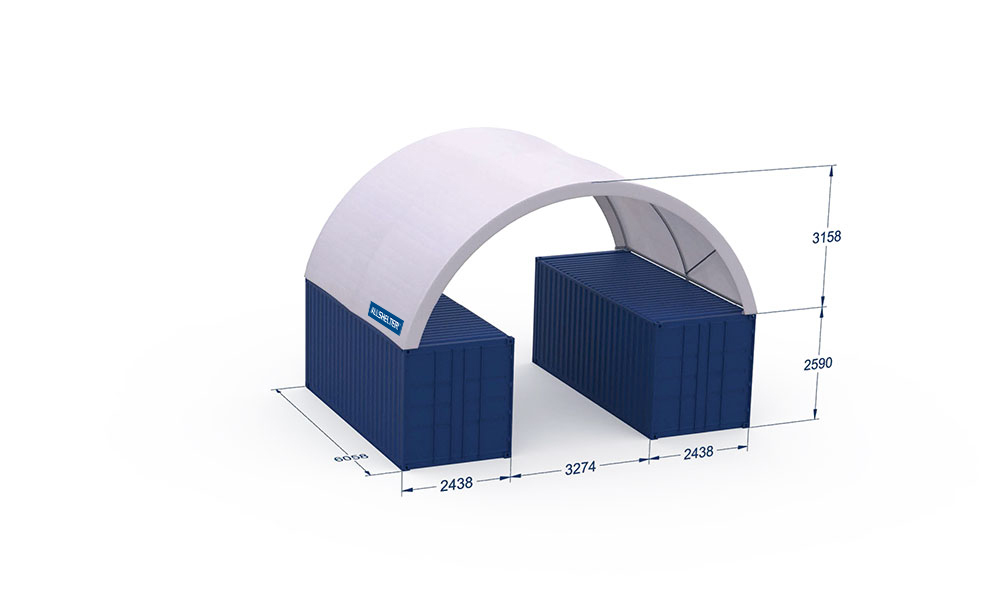 Container Shelter Dome 8m wide x 6m long Outside Mounted