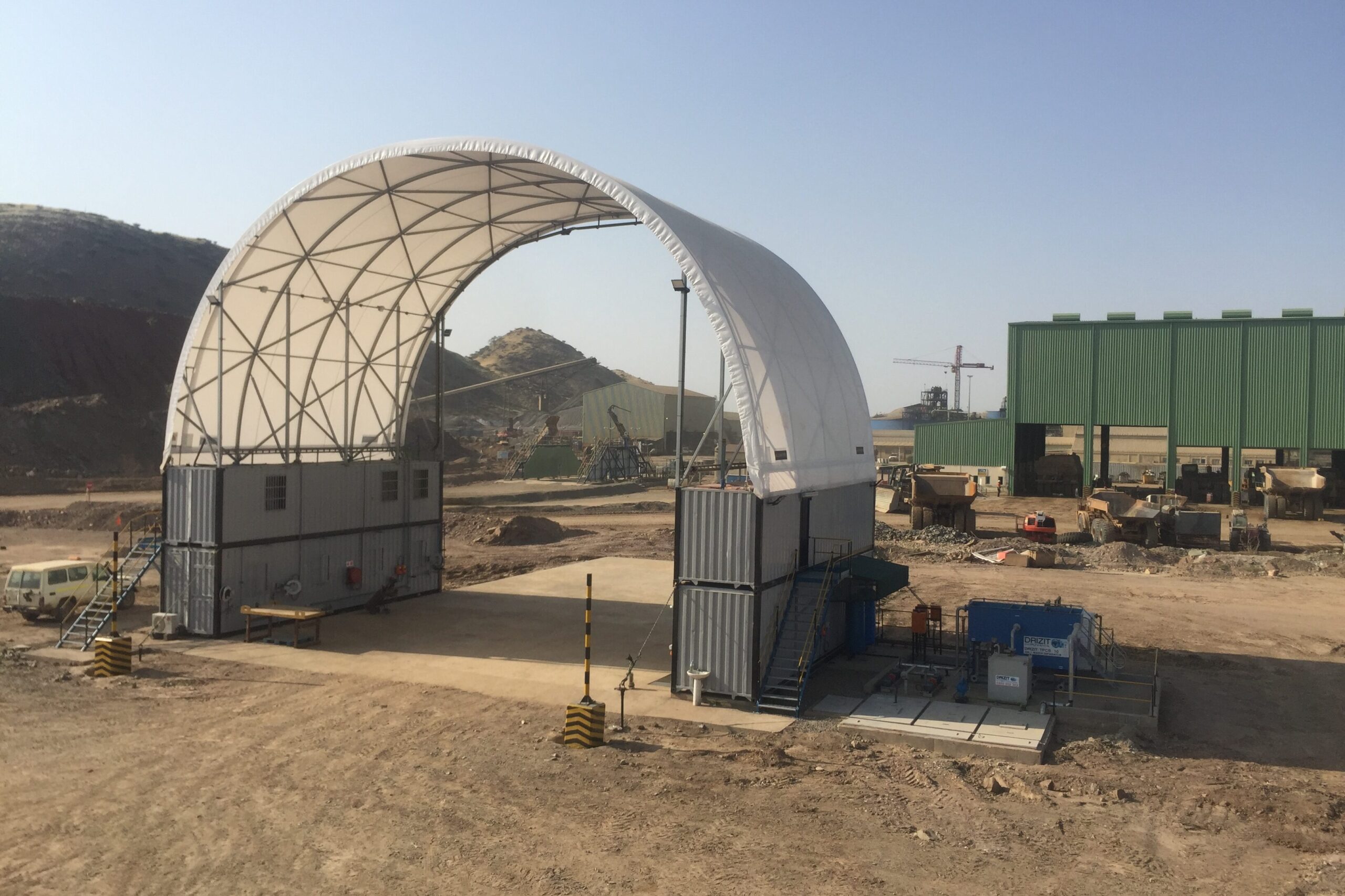 double stacked container mounted shelter, outside mounted