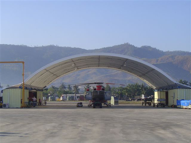 Aviation container dome shelter installation